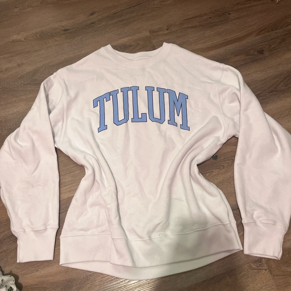 Hollister Pink Crew Neck Sweater with Blue Tulum Print